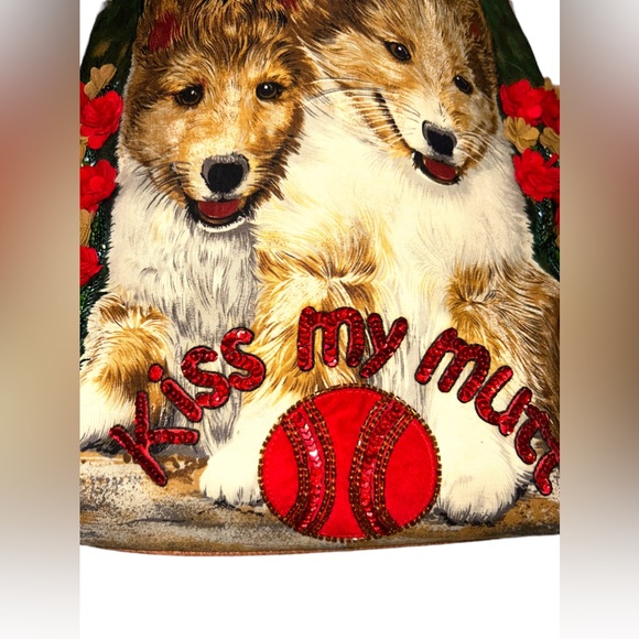 Isabella Fiore • Handbag, Kiss My Mutt, Dog Pattern, Flowers and Sequins, EUC - Picture 3 of 10